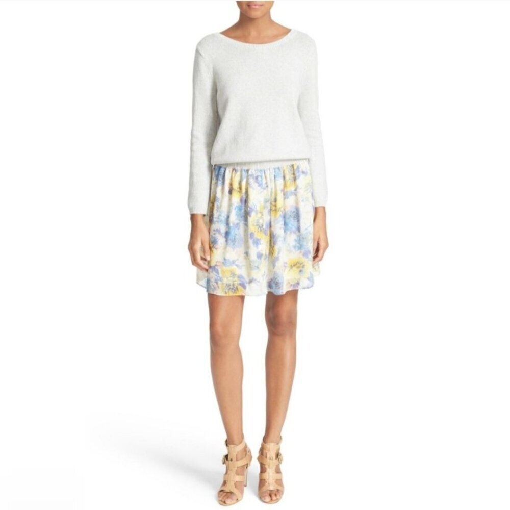 Joie Dessa Silk Cotton Layered Floral Mixed Media Sweater Dress Size S